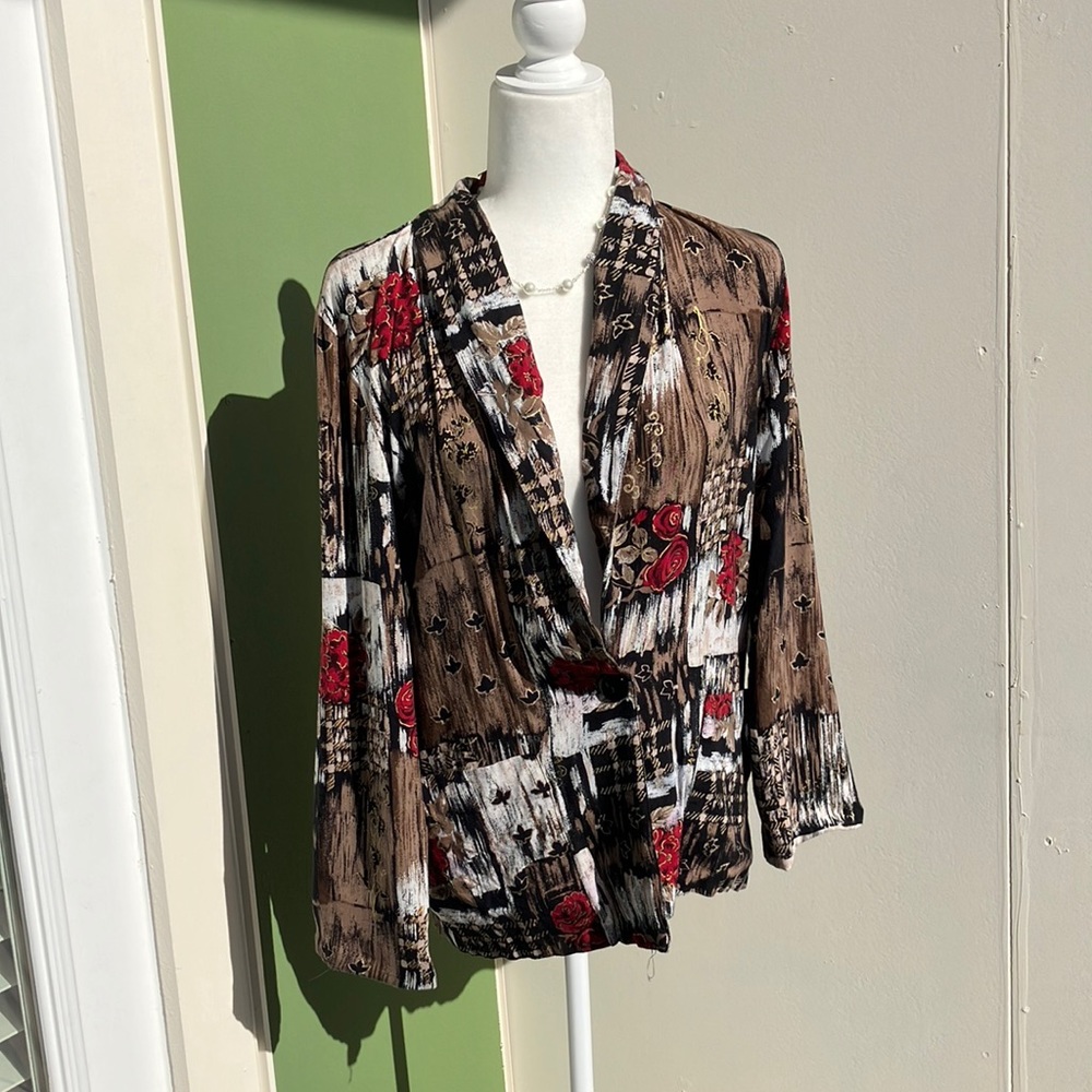 Vintage 90s Lightweight Rose Print Floral Blazer